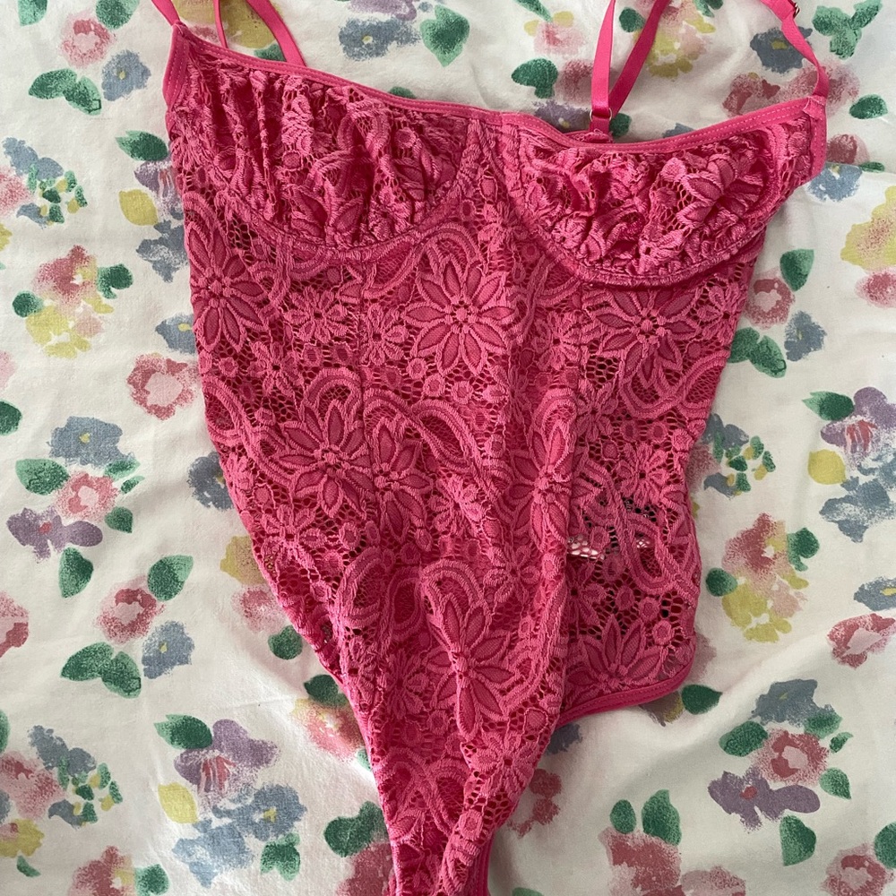 Elegant Pink Lace Bodysuit